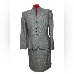 Vintage Petite Sophisticate Size 12P  Blue Woven Wool 2 Piece Skirt Suit Set